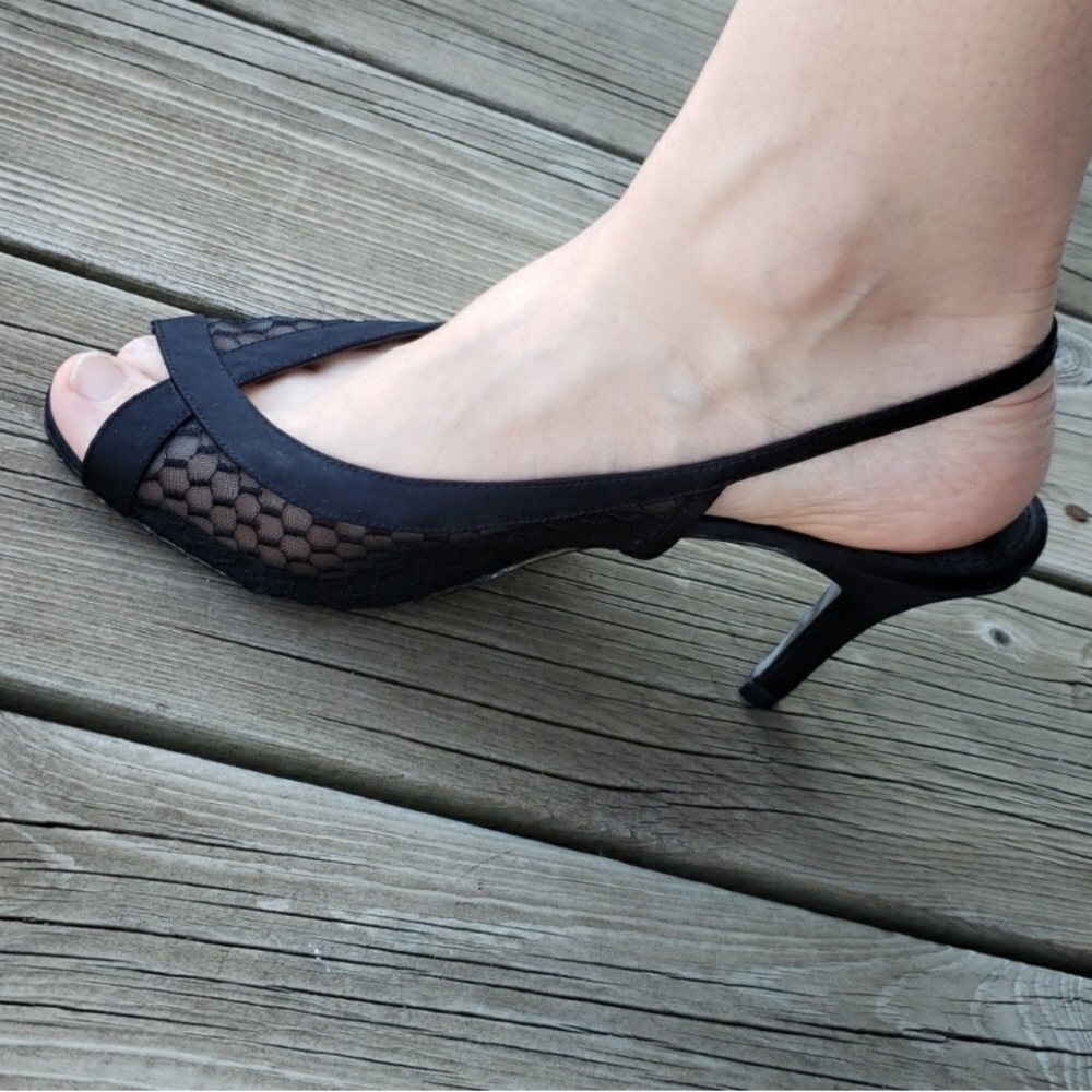 Black sling back peep toe heels size 9